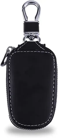 GYANVI Car Key Case, Car Smart Key Chain, Holder Protection PU Leather Universal Car Key Cover Bag with Holder Metal Hook and Keyring Zipper (Black)
