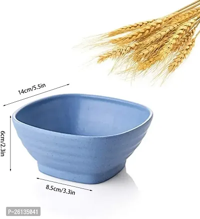 GYANVI Unbreakable Cereal Bowls/Reusable Wheat Straw Square Bowl Set of 4 / Dishwasher  Microwave Safe/Lightweight Bowl - Perfect for Cereal, Soup and Rice (Blue)-thumb2