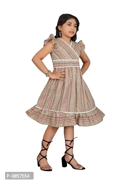 Trendy Cotton Fancy Kids FrocksDresses. (8-9 Years, Cream)-thumb4