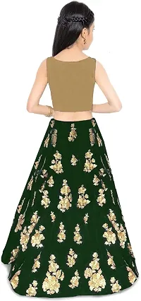 Fond Fashion Girls' Taffeta Satin Semi-Stitched Lehenga Choli (8-14 Years, Green)-thumb1