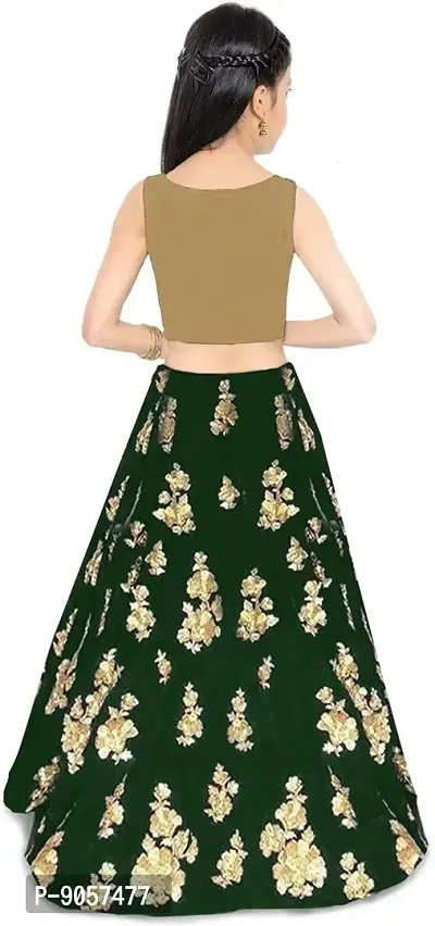 Fond Fashion Girls' Taffeta Satin Semi-Stitched Lehenga Choli (8-14 Years, Green)-thumb2