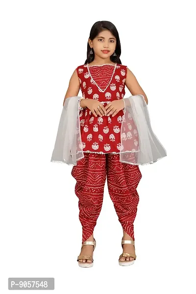 Agile Elegant Girls Salwar Suit Sets (6-7 Years, Red)