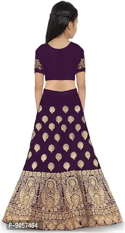 Girl's Taffeta Satin Semi-Stitched Lehenga Choli-thumb3