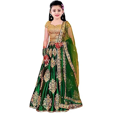 Bivkchop Girl's Tafetta satin Semi-stitched Lehenga Choli and Dupatta set 3-16 Year