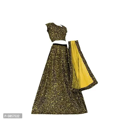 Fond Fashion Girl's Velvet Readymade Lehenga Choli (7-8 Years, Gold)-thumb0