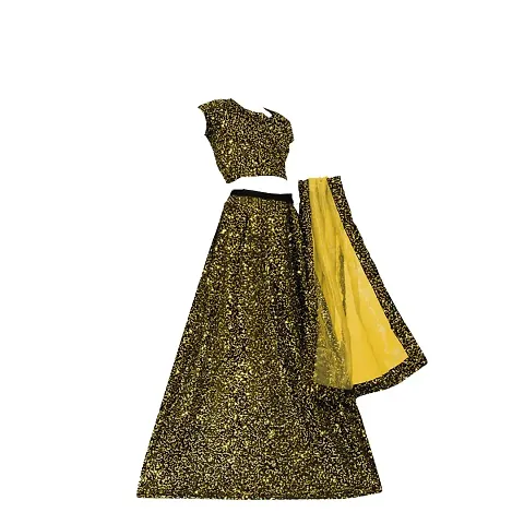 Fond Fashion Girl's Velvet Readymade Lehenga Choli (7-8 Years, Gold)