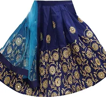 Kids Baby Girl's Taffeta Silk Readymade Lehenga Choli (4-5 Years, Blue)-thumb3