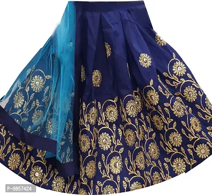 Kids Baby Girl's Taffeta Silk Readymade Lehenga Choli (4-5 Years, Blue)-thumb4