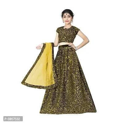 Fond Fashion Girl's Velvet Readymade Lehenga Choli (7-8 Years, Gold)-thumb4