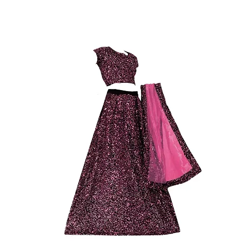 Fond Fashion Girl's Velvet Readymade Lehenga Choli (7-8 Years, Gold)