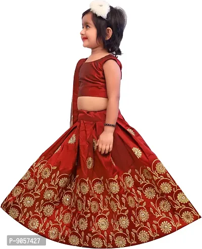 Kids Baby Girl's Taffeta Silk Readymade Lehenga Choli (3-4 Years, Maroon)-thumb3