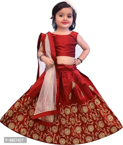 Kids Baby Girl's Taffeta Silk Readymade Lehenga Choli (3-4 Years, Maroon)