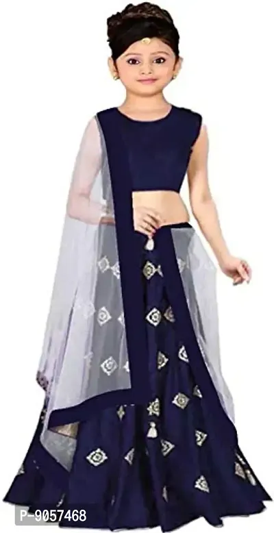 Fond Fashion Girls Banglory Satin Simple Embroidered Semi Stitched Lehenga Choli-thumb0