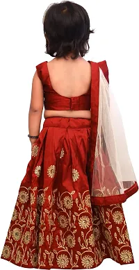 Kids Baby Girl's Taffeta Silk Readymade Lehenga Choli (3-4 Years, Maroon)-thumb1