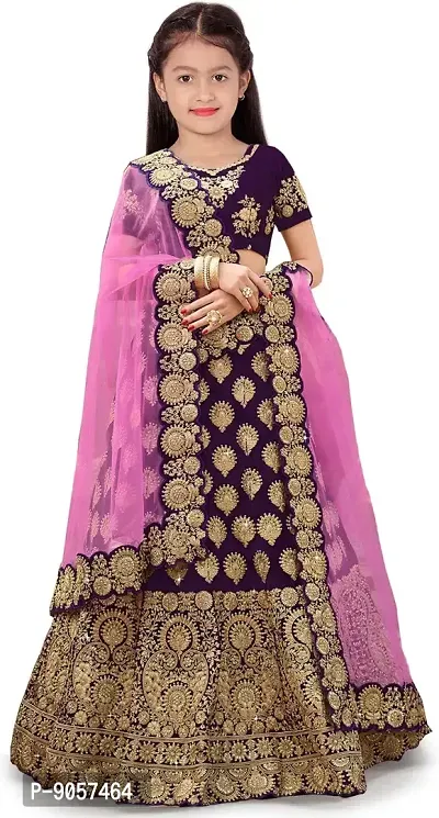 Girl's Taffeta Satin Semi-Stitched Lehenga Choli-thumb0