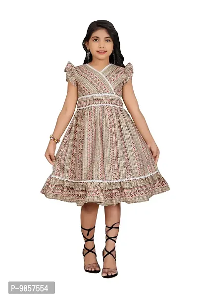 Trendy Cotton Fancy Kids FrocksDresses. (8-9 Years, Cream)-thumb0