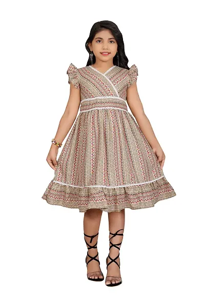 Trendy Fancy Kids FrocksDresses. (8-9 Years, Cream)