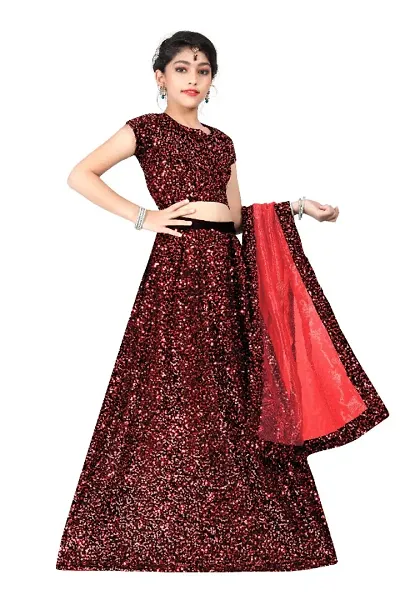 Classic Velvet Sequined Lehenga Cholis with Dupatta for Kids Girls