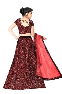 Classic Velvet Sequined Lehenga Cholis with Dupatta for Kids Girls-thumb1