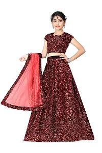 Classic Velvet Sequined Lehenga Cholis with Dupatta for Kids Girls-thumb2