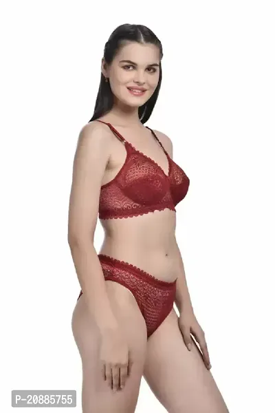 Women Bra  Panty Set Self Design-thumb2