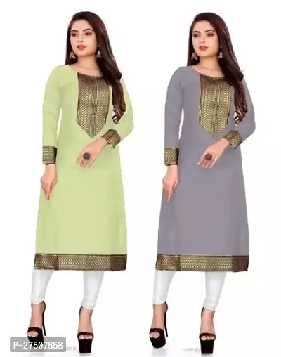 Stylish Embroidered Cotton A-Line Kurta For Women Pack Of 2