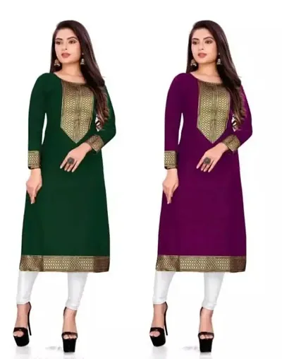 Stylish Cotton Embroidered A-Line Kurta - Pack of 2