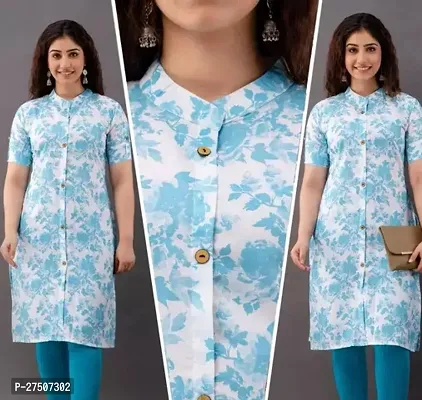 Stylish Blue Printed Cotton A-Line Kurta-thumb0