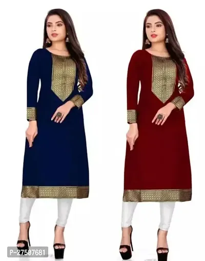 Stylish Embroidered Cotton A-Line Kurta For Women Pack Of 2