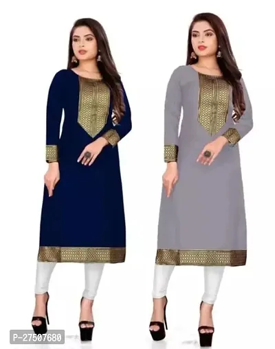 Stylish Embroidered Cotton A-Line Kurta For Women Pack Of 2