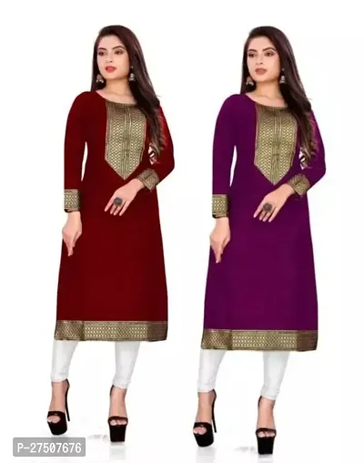 Stylish Embroidered Cotton A-Line Kurta For Women Pack Of 2-thumb0