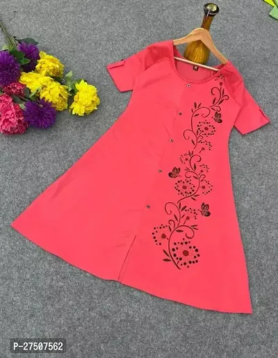 Stylish Pink Printed Cotton A-Line Kurta-thumb0