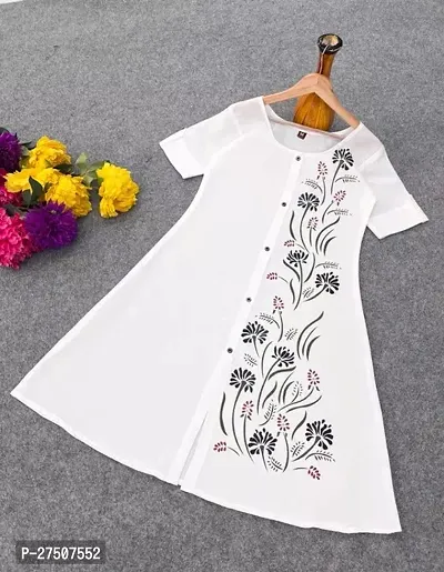 Stylish White Printed Cotton A-Line Kurta-thumb0