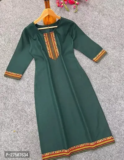 Stylish Green Embroidered Cotton A-Line Kurta-thumb0