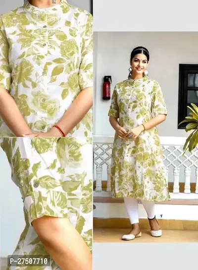 Stylish Green Printed Cotton A-Line Kurta-thumb0