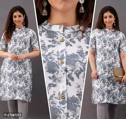 Stylish Grey Printed Cotton A-Line Kurta-thumb0