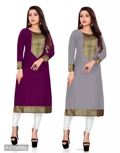 Stylish Embroidered Cotton A-Line Kurta For Women Pack Of 2