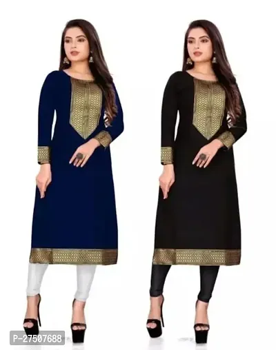 Stylish Embroidered Cotton A-Line Kurta For Women Pack Of 2-thumb0