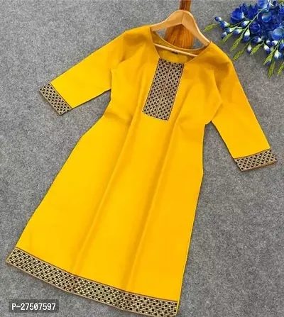 Stylish Yellow Embroidered Cotton A-Line Kurta-thumb0