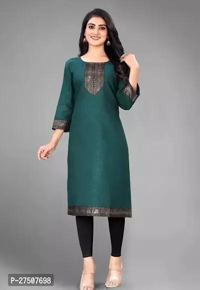 Stylish Green Embroidered Cotton A-Line Kurta-thumb0