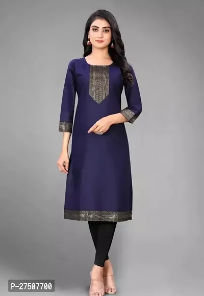 Stylish Navy Blue Embroidered Cotton A-Line Kurta-thumb0