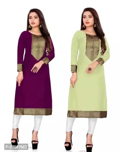 Stylish Embroidered Cotton A-Line Kurta For Women Pack Of 2-thumb0