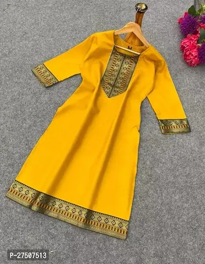 Stylish Yellow Embroidered Cotton A-Line Kurta