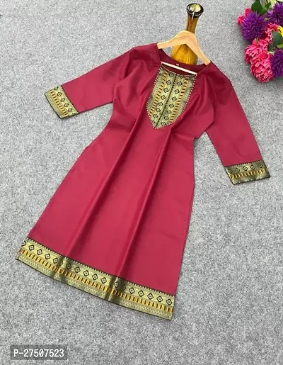 Stylish Red Embroidered Cotton A-Line Kurta