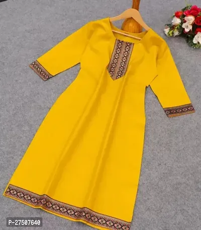 Stylish Yellow Embroidered Cotton A-Line Kurta-thumb0