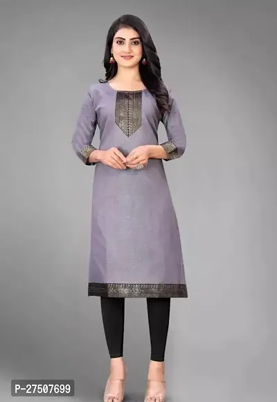 Stylish Grey Embroidered Cotton A-Line Kurta-thumb0