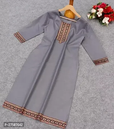 Stylish Grey Embroidered Cotton A-Line Kurta