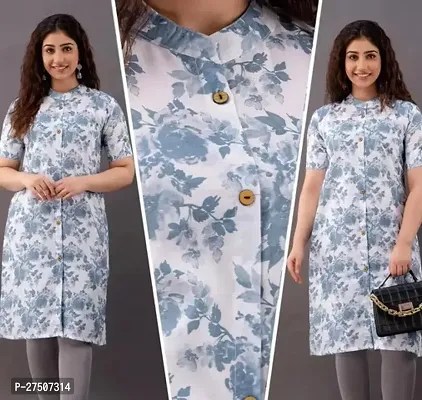 Stylish Blue Printed Cotton A-Line Kurta-thumb0