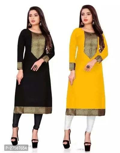 Stylish Embroidered Cotton A-Line Kurta For Women Pack Of 2