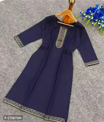 Stylish Blue Embroidered Cotton A-Line Kurta-thumb0